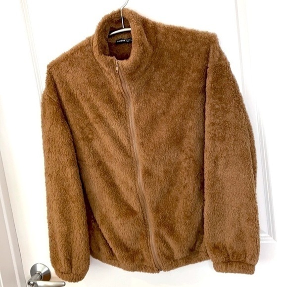 SHEIN | Women’s Tan / Brown SHEIN Chunky Fleece Full Zip Collared Sweatshirt - Picture 2 of 9